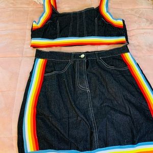 Rainbow/Jean Skirt Set